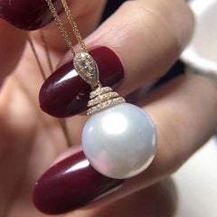 White Pearl Pendant and Earring Set with 18K Gold