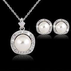 Elegant Rhinestone Pearl Necklace & Earring Set
