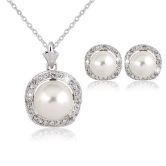 Elegant Rhinestone Pearl Necklace & Earring Set