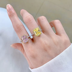 S925 Silver Square Ring with Micro-inlaid Gemstones
