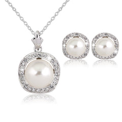 Elegant Rhinestone Pearl Necklace & Earring Set