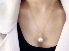 White Pearl Pendant and Earring Set with 18K Gold