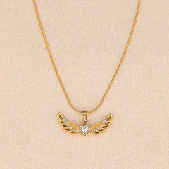 Wing-shaped Inlaid Rhinestone Stainless Steel Pendant Necklace