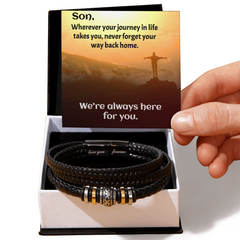 Vegan leather bracelet for Son, with heartfelt message