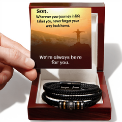 Vegan leather bracelet for Son, with heartfelt message