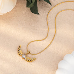 Wing-shaped Inlaid Rhinestone Stainless Steel Pendant Necklace