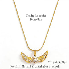 Wing-shaped Inlaid Rhinestone Stainless Steel Pendant Necklace