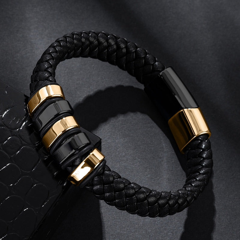 Unisex Titanium Steel Leather Bracelet