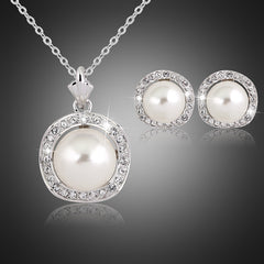 Elegant Rhinestone Pearl Necklace & Earring Set